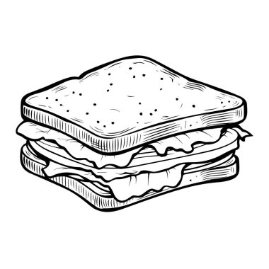 A hand-drawn sketch of a delicious sandwich featuring layers of fresh lettuce and bread, perfect for culinary illustrations or food-related projects.
