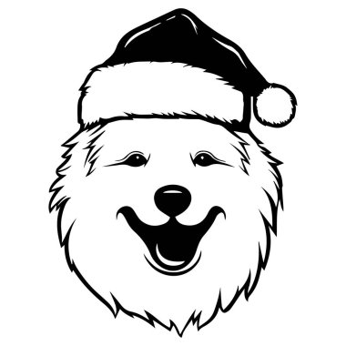 This joyful illustration features a cheerful dog face adorned with a Santa hat, embodying the spirit of the holiday season for various designs.