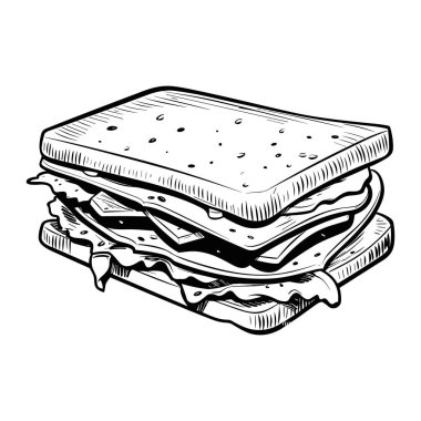 This hand-drawn sandwich illustration showcases layers of cheese, lettuce, and tomato, making it a perfect visual for food enthusiasts.