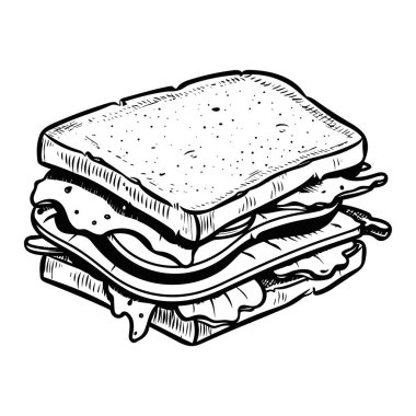 A hand-drawn sandwich illustration featuring layers of fresh ingredients. Ideal for menus, food blogs, and culinary projects that require a creative touch.