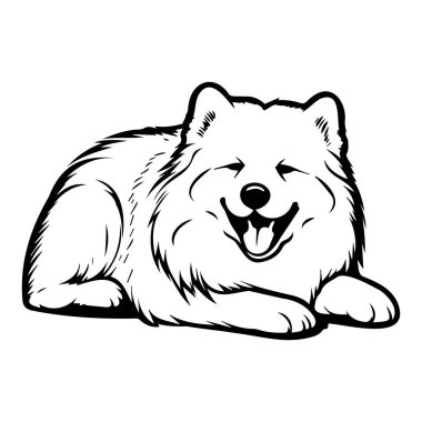 A charming illustration of a happy Samoyed dog resting comfortably. This artwork captures the playful spirit and fluffy fur of this beloved breed.