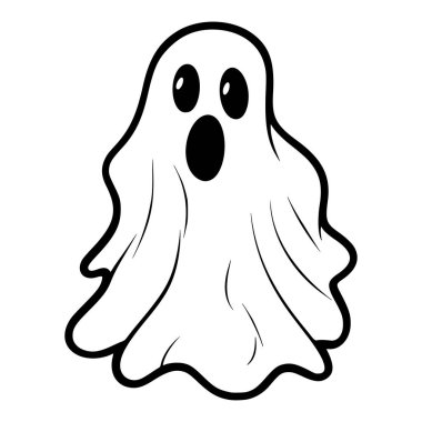 This adorable cartoon ghost character features wide eyes and an open mouth, perfect for Halloween-themed artwork and fun designs.
