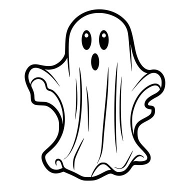 This adorable cartoon ghost character features big eyes and a flowing sheet design, perfect for Halloween-themed projects or fun illustrations.