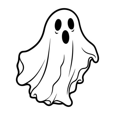 This playful cartoon ghost features big eyes and a flowing sheet, ideal for Halloween-themed projects, decorations, and spooky illustrations.
