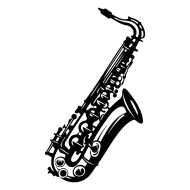 This black silhouette of a saxophone represents musical creativity and elegance, perfect for projects related to jazz, performance, and art.