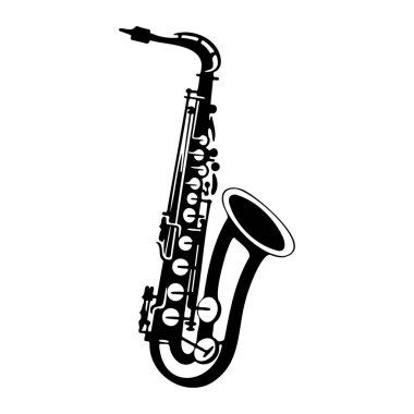 This elegant black silhouette of a saxophone represents music and creativity, ideal for jazz themes, festivals, and artistic designs.