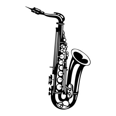 This elegant black and white illustration of a saxophone captures the essence of music culture, making it ideal for various creative projects.
