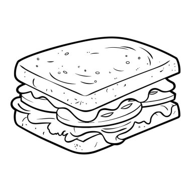 This hand-drawn sandwich illustration features layers of diverse fillings between slices of bread, ideal for culinary and food-related projects.