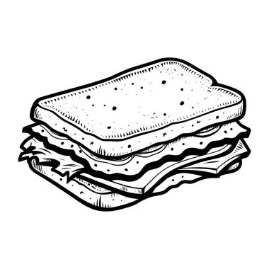 A hand-drawn illustration of a delicious sandwich highlighting layers of ingredients. Perfect for food-related projects or culinary art.