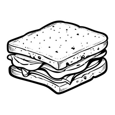 This hand-drawn illustration showcases a classic sandwich filled with fresh ingredients, ideal for food blogs, menus, or culinary designs.
