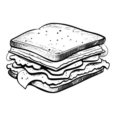 This hand-drawn sandwich illustration showcases a delicious assortment of layers, perfect for food-related projects or culinary designs.