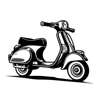 This vintage scooter illustration in striking black and white design captures the essence of freedom and mobility. Ideal for creative projects.