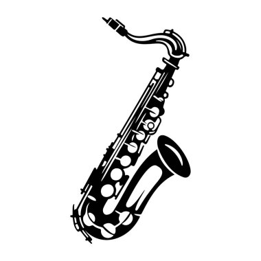 A stunning black and white silhouette of a classic saxophone, perfect for music-themed projects. Ideal for jazz events and artistic designs.