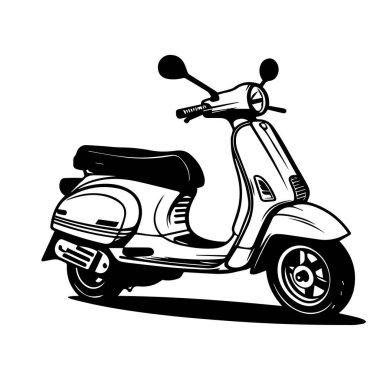 A sleek vintage scooter design in black and white, perfect for retro-themed projects or creative artwork. This illustration captures style and charm.