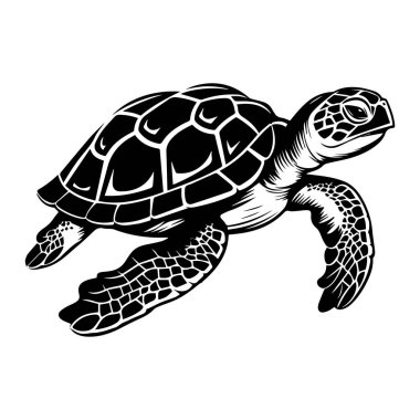 This black and white illustration captures a turtle swimming effortlessly, embodying the beauty and serenity of marine life in a captivating way.
