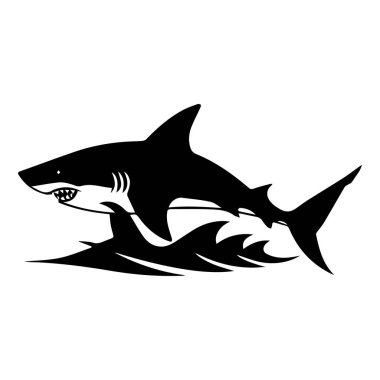 Bold silhouette of a shark swimming gracefully through ocean waves, perfect for themes of adventure, danger, and marine life illustrations.