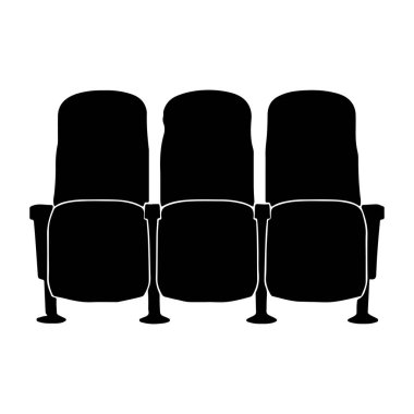 Simple black silhouette of three seats in a row, ideal for representing furniture in theaters, cinemas, or public spaces. Perfect for design use.