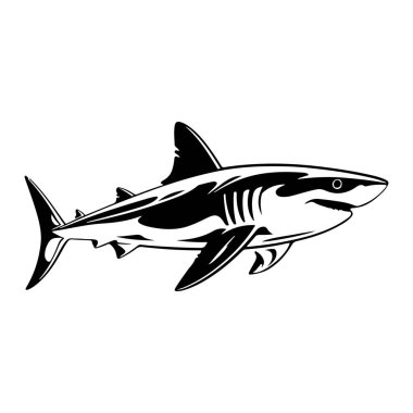 Capture the essence of marine life with this striking black and white shark illustration, perfect for creating captivating designs and artworks.
