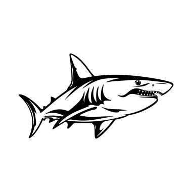 This detailed black and white illustration showcases a shark swimming gracefully through ocean waters, perfect for artistic and graphic applications.