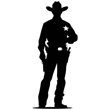 This striking silhouette image features a cowboy sheriff holding a gun, embodying the spirit of the Wild West. Perfect for diverse creative projects.