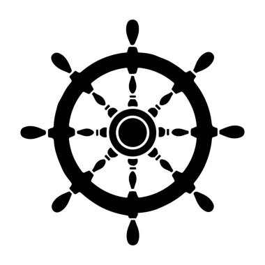 A striking black and white illustration of a ship's wheel, representing the spirit of navigation and maritime exploration. Ideal for diverse uses.