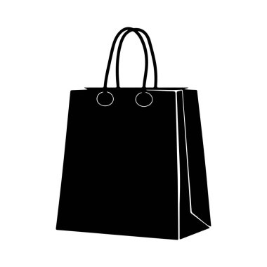 A minimalist black shopping bag icon featuring sturdy handles, ideal for representing retail and e-commerce concepts. Perfect for branding.