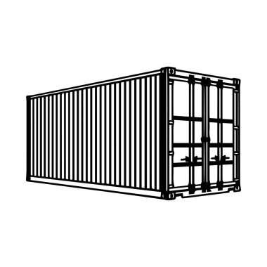 This black and white illustration features a detailed shipping container, perfect for designs related to industry, logistics, and transportation themes.