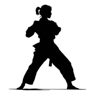 This striking silhouette of a martial artist in a confident stance captures the essence of strength, discipline, and focus in fitness and sports.