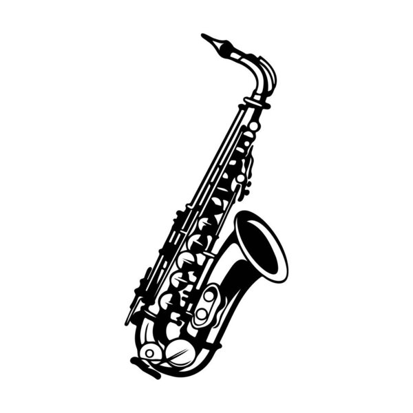 This striking black and white silhouette of a saxophone embodies the spirit of jazz music and artistic expression with its elegant curves.