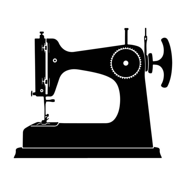 This illustration features a classic sewing machine silhouette in black and white, perfect for showcasing the art of tailoring and creativity in crafting projects.