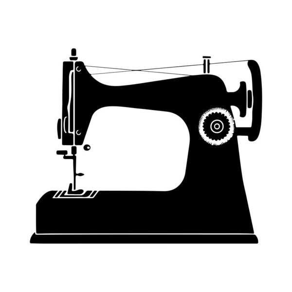 Classic vintage sewing machine silhouette for artistic projects. Perfect for textile crafting. Evokes nostalgia and creative inspiration in designs.