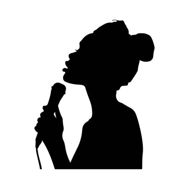 This captivating silhouette showcases a woman singing with a microphone, embodying passion and artistry, ideal for music-themed projects or creative visuals.