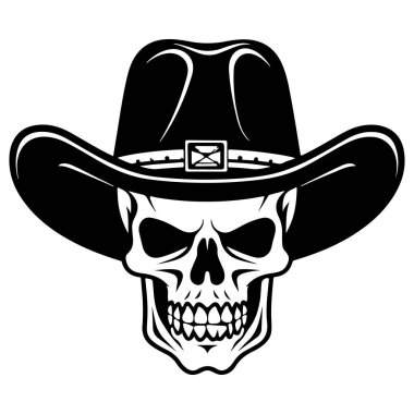 This striking illustration features a skull adorned with a cowboy hat, blending edgy aesthetics with a rustic vibe, ideal for various creative projects.