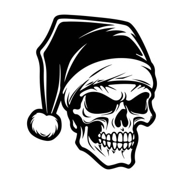 This striking skull illustration featuring a Santa hat is perfect for holiday-themed projects, offering a blend of festive and edgy vibes.