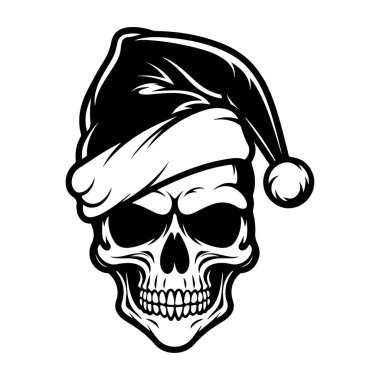 This striking illustration features a skull adorned with a playful Santa hat, blending holiday spirit with an edgy twist. Perfect for creative projects!