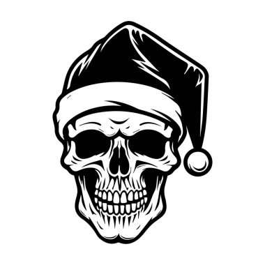 A striking illustration of a skull wearing a Santa hat, combining traditional holiday elements with a bold artistic design for creative projects.