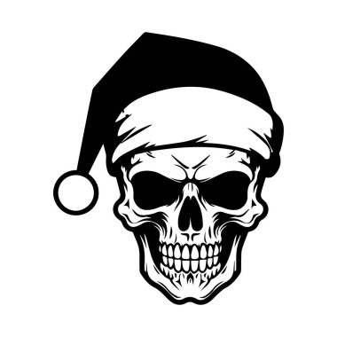 This unique illustration features a skull adorned with a Santa hat, blending holiday cheer with a spooky twist, perfect for festive designs.