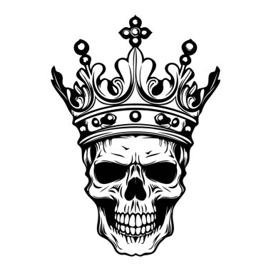 This striking illustration features a detailed skull adorned with an ornate crown, embodying a mix of gothic and royal themes ideal for various art projects.
