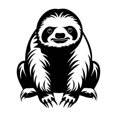 Enjoy this charming black and white illustration of a sloth, perfect for nature projects, children's books, or wildlife posters.