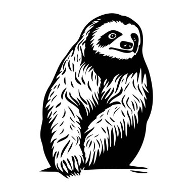 A captivating black and white illustration of a sloth, highlighting its distinctive features and playful personality in a modern style.
