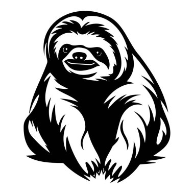 This adorable sloth character illustration showcases a playful design in black and white, perfect for nature-themed projects or children's materials.