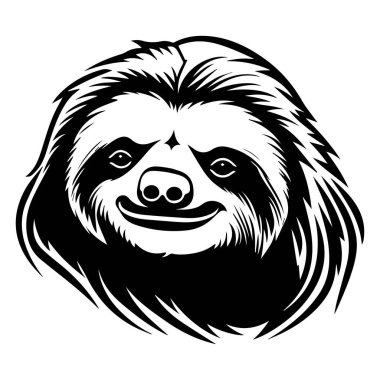 This charming illustration features a sloth head with a playful expression, showcasing detailed fur texture in a striking black and white style. Perfect for animal lovers!