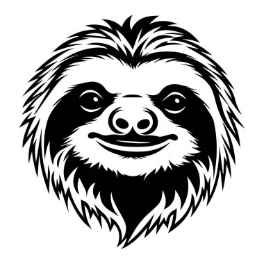 Stunning black and white sloth face illustration featuring intricate details and a playful expression, perfect for wildlife lovers and art enthusiasts.