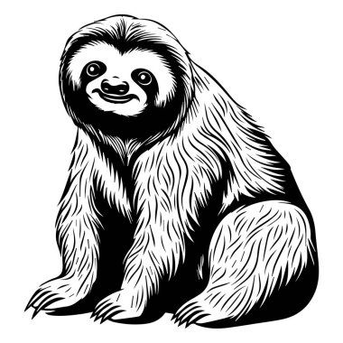 This charming illustration features a sloth sitting gracefully in a playful pose, combining cute and whimsical elements in black and white.