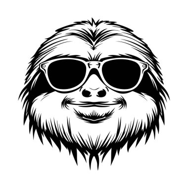 This black and white illustration of a sloth wearing sunglasses adds a touch of humor and coolness. Perfect for designs that convey relaxation and fun.