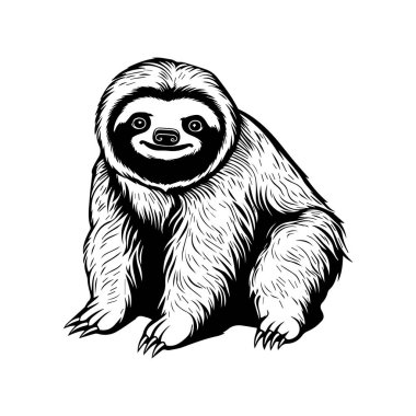 This adorable black and white sloth illustration captures the charm of wildlife in a whimsical style, ideal for children's rooms and educational themes.