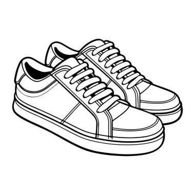 This black and white outline sketch of casual sneakers is perfect for fashion designs, footwear concepts, and commercial use.