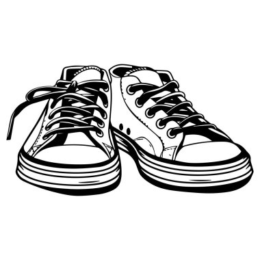 This striking black and white illustration features a classic pair of sneakers with detailed laces. Ideal for fashion and graphic design projects.