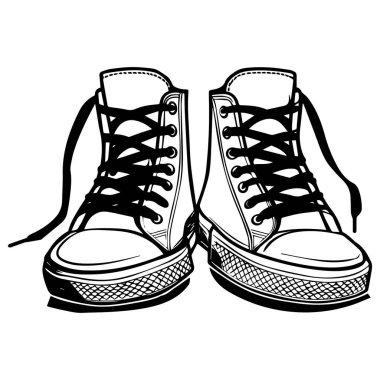 This stylish black and white illustration of high-top sneakers emphasizes urban fashion and youthful expression, perfect for trendy designs.