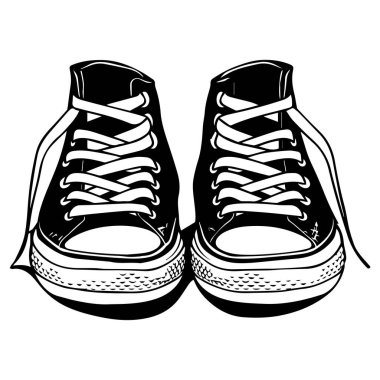 A creative illustration of stylish black sneakers with white laces, perfect for representing modern urban fashion in any graphic project.